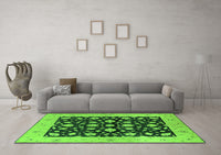 Machine Washable Oriental Green Industrial Rug, wshurb3036grn