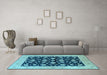 Machine Washable Oriental Light Blue Industrial Rug in a Living Room, wshurb3036lblu