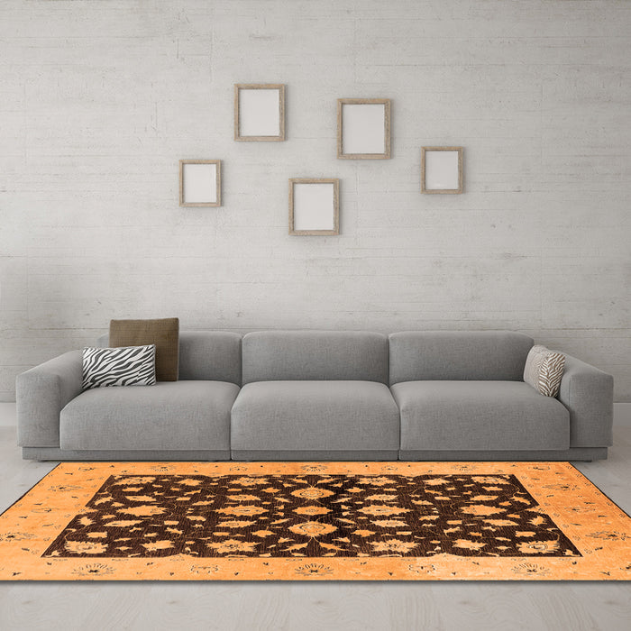 Machine Washable Oriental Orange Industrial Area Rugs in a Living Room, wshurb3036org