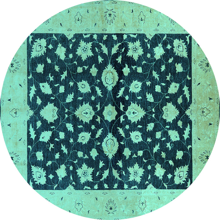 Round Oriental Turquoise Industrial Rug, urb3036turq