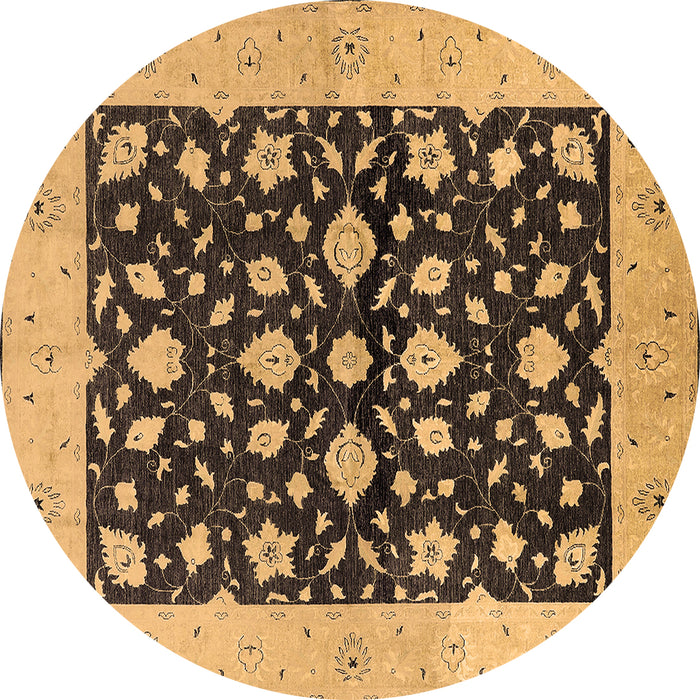 Round Machine Washable Oriental Brown Industrial Rug, wshurb3036brn