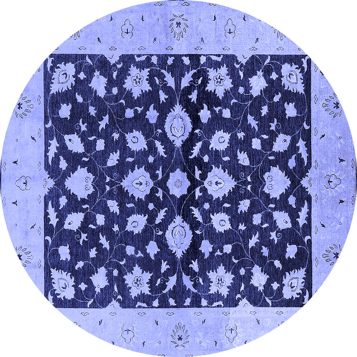 Round Machine Washable Oriental Blue Industrial Rug, wshurb3036blu