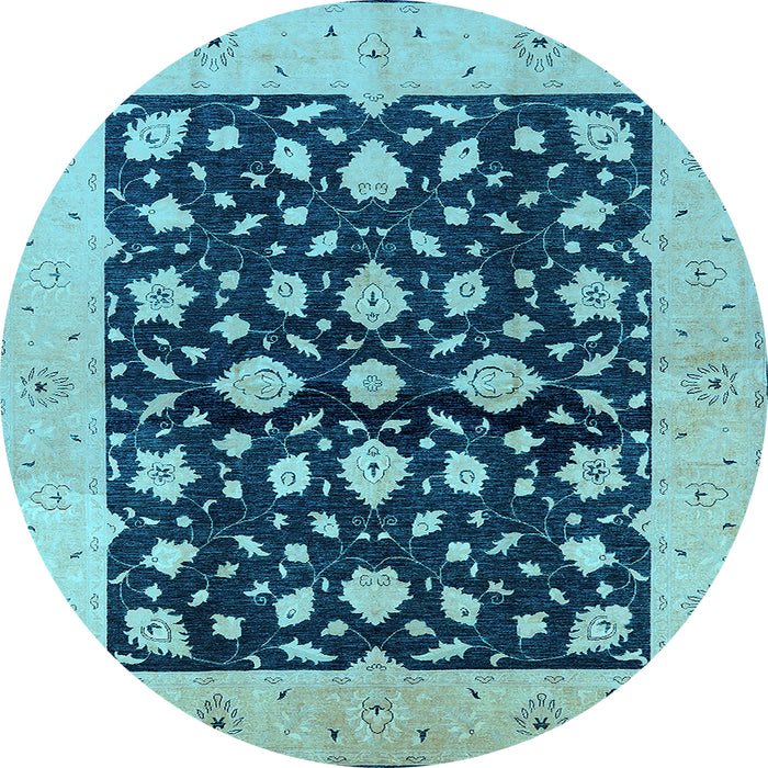 Round Machine Washable Oriental Light Blue Industrial Rug, wshurb3036lblu