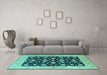 Machine Washable Oriental Turquoise Industrial Area Rugs in a Living Room,, wshurb3036turq