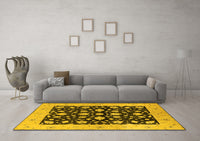 Machine Washable Oriental Yellow Industrial Rug, wshurb3036yw