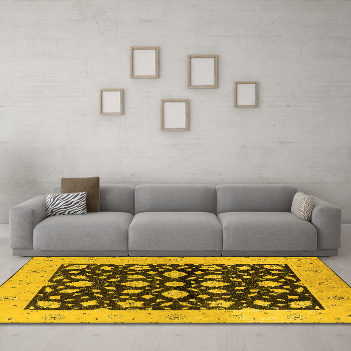 Machine Washable Oriental Yellow Industrial Rug in a Living Room, wshurb3036yw