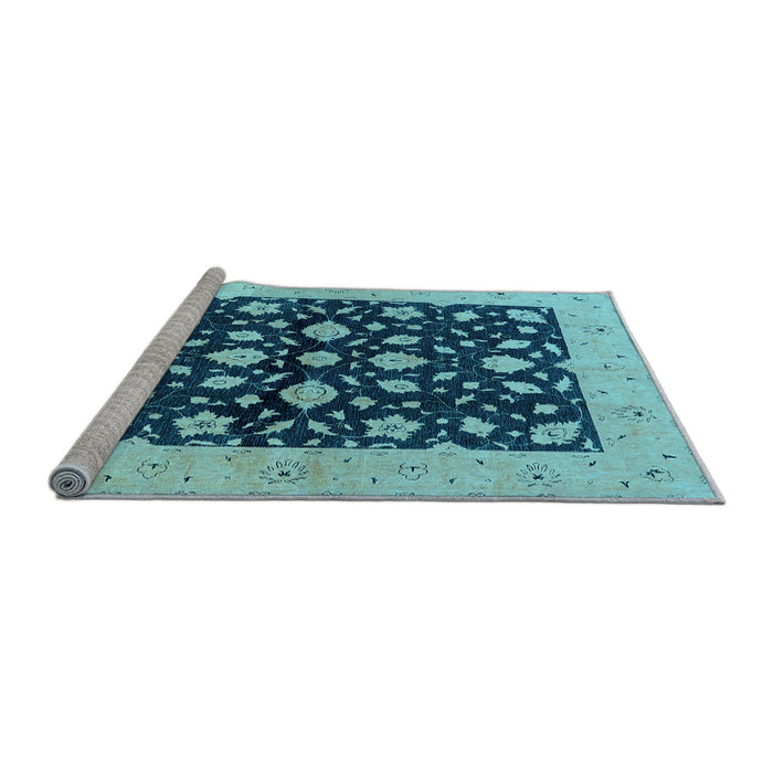 Sideview of Machine Washable Oriental Light Blue Industrial Rug, wshurb3036lblu