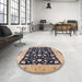 Round Mid-Century Modern Plum Purple Oriental Rug in a Office, urb3036