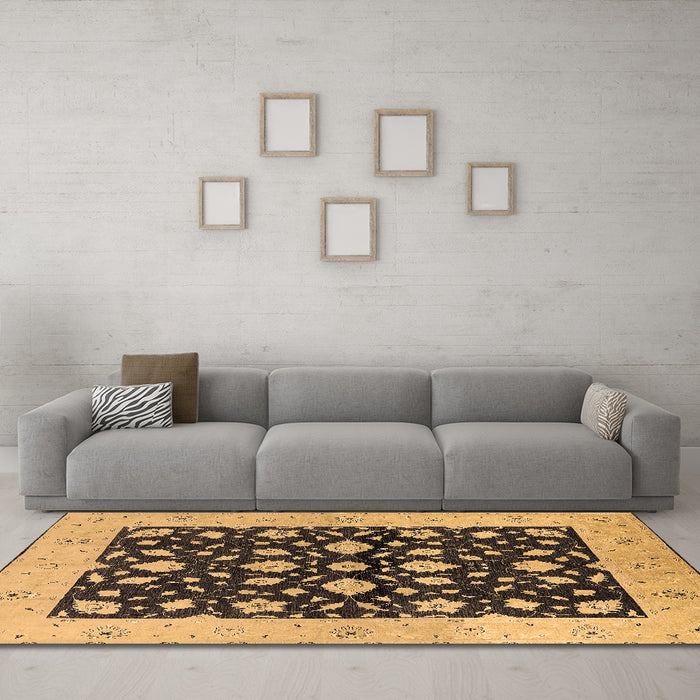 Machine Washable Oriental Brown Industrial Rug in a Living Room,, wshurb3036brn