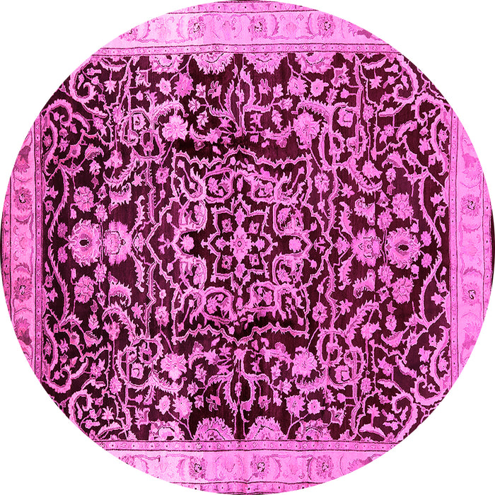 Round Machine Washable Oriental Pink Industrial Rug, wshurb3037pnk
