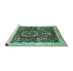 Sideview of Machine Washable Oriental Turquoise Industrial Area Rugs, wshurb3037turq