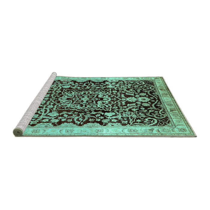 Sideview of Machine Washable Oriental Turquoise Industrial Area Rugs, wshurb3037turq