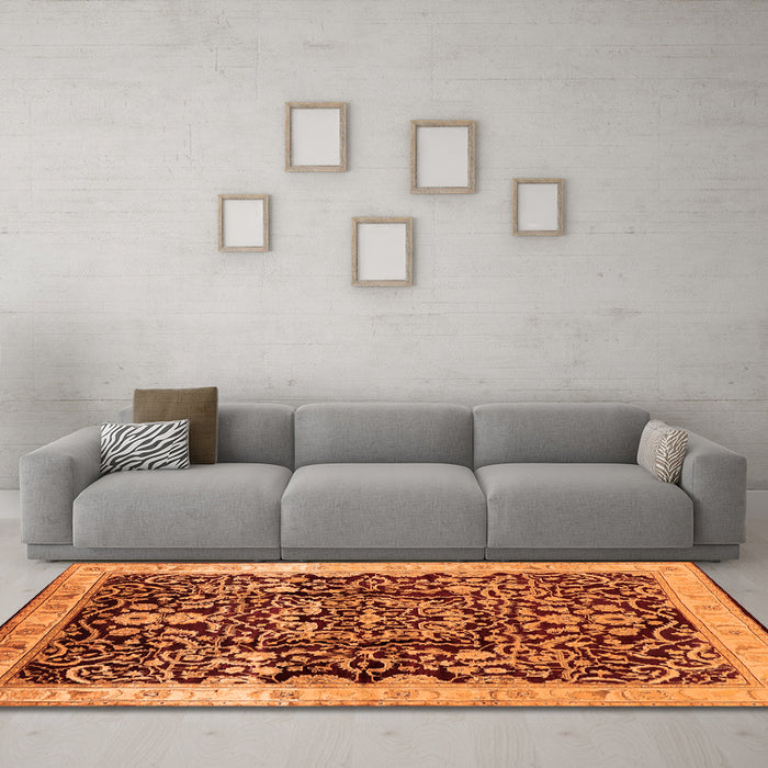 Machine Washable Oriental Orange Industrial Area Rugs in a Living Room, wshurb3037org