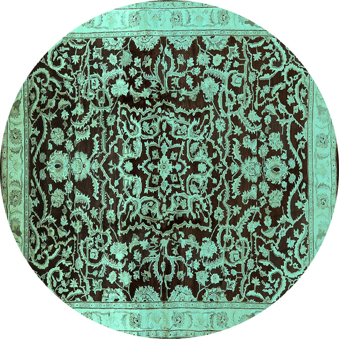 Round Machine Washable Oriental Turquoise Industrial Area Rugs, wshurb3037turq