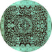 Round Machine Washable Oriental Turquoise Industrial Area Rugs, wshurb3037turq