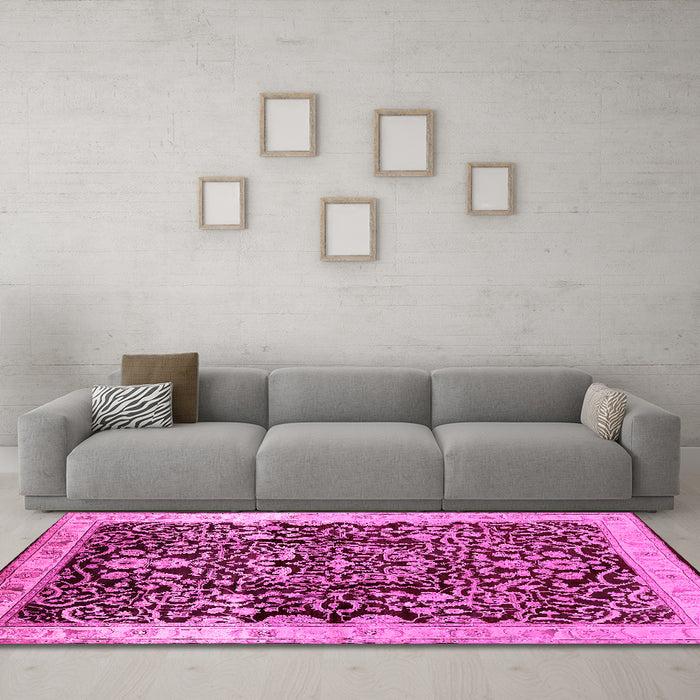 Machine Washable Oriental Pink Industrial Rug in a Living Room, wshurb3037pnk