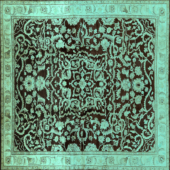 Square Machine Washable Oriental Turquoise Industrial Area Rugs, wshurb3037turq