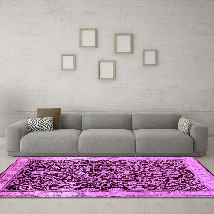 Machine Washable Oriental Purple Industrial Area Rugs in a Living Room, wshurb3037pur