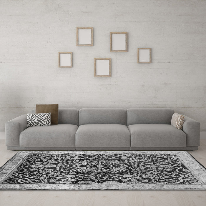 Machine Washable Oriental Gray Industrial Rug in a Living Room,, wshurb3037gry