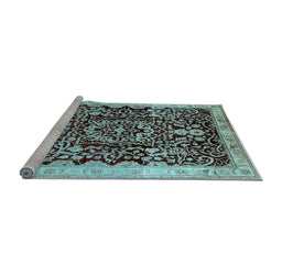 Sideview of Machine Washable Oriental Light Blue Industrial Rug, wshurb3037lblu