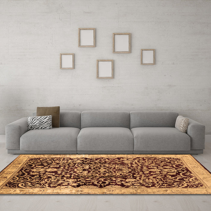 Machine Washable Oriental Brown Industrial Rug in a Living Room,, wshurb3037brn