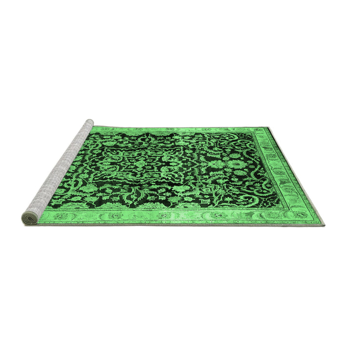 Sideview of Machine Washable Oriental Emerald Green Industrial Area Rugs, wshurb3037emgrn