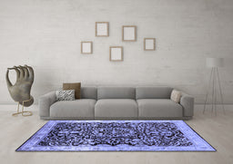 Machine Washable Oriental Blue Industrial Rug in a Living Room, wshurb3037blu