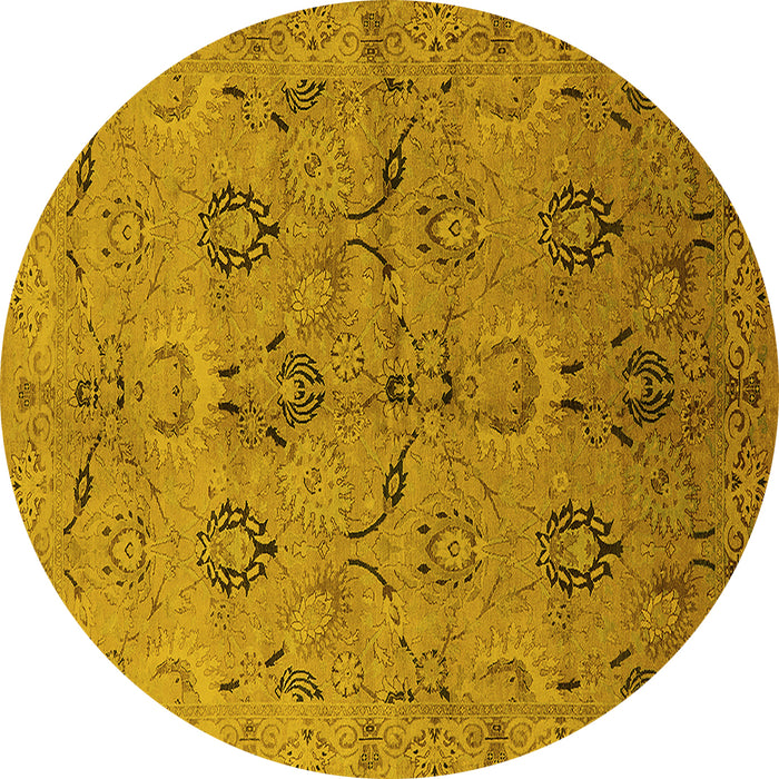 Round Machine Washable Oriental Yellow Industrial Rug, wshurb3038yw