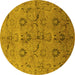 Round Machine Washable Oriental Yellow Industrial Rug, wshurb3038yw