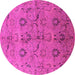 Round Machine Washable Oriental Pink Industrial Rug, wshurb3038pnk