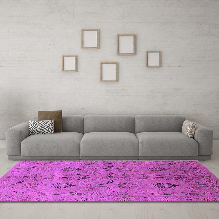 Machine Washable Oriental Purple Industrial Area Rugs in a Living Room, wshurb3038pur