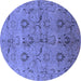 Round Machine Washable Oriental Blue Industrial Rug, wshurb3038blu