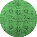 Round Oriental Emerald Green Industrial Rug, urb3038emgrn