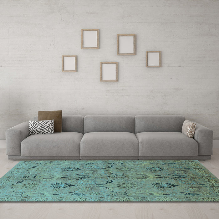 Machine Washable Oriental Light Blue Industrial Rug in a Living Room, wshurb3038lblu