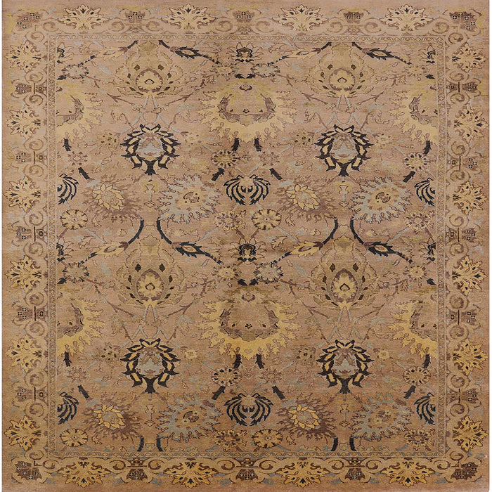 Square Mid-Century Modern Light Brown Oriental Rug, urb3038