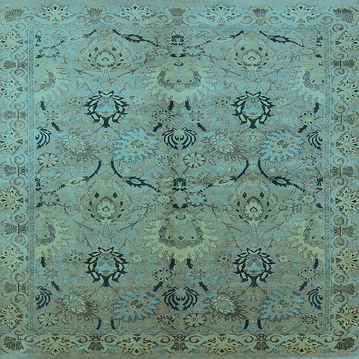 Square Machine Washable Oriental Light Blue Industrial Rug, wshurb3038lblu