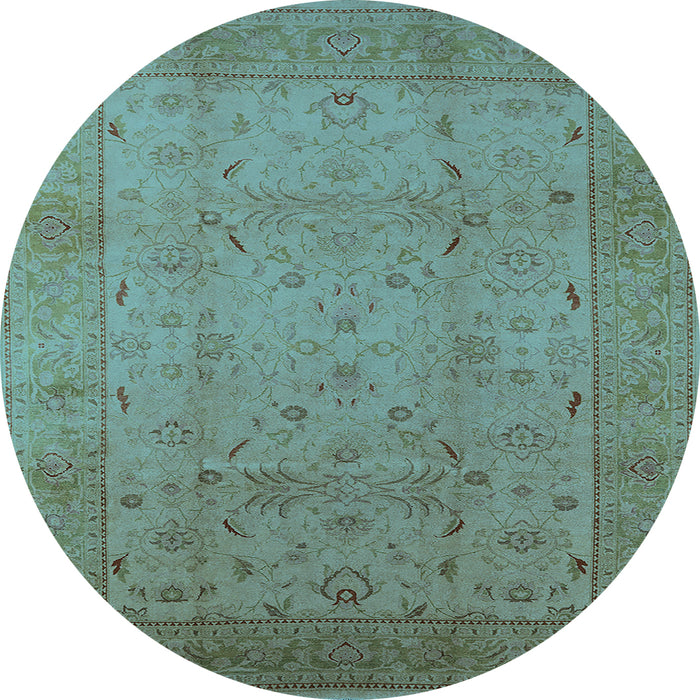 Round Machine Washable Oriental Light Blue Industrial Rug, wshurb3039lblu