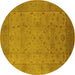 Round Machine Washable Oriental Yellow Industrial Rug, wshurb3039yw