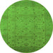 Round Machine Washable Oriental Green Industrial Area Rugs, wshurb3039grn