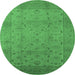 Round Machine Washable Oriental Emerald Green Industrial Area Rugs, wshurb3039emgrn