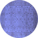 Round Machine Washable Oriental Blue Industrial Rug, wshurb3039blu