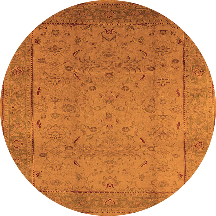 Round Machine Washable Oriental Orange Industrial Area Rugs, wshurb3039org