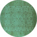 Round Oriental Turquoise Industrial Rug, urb3039turq