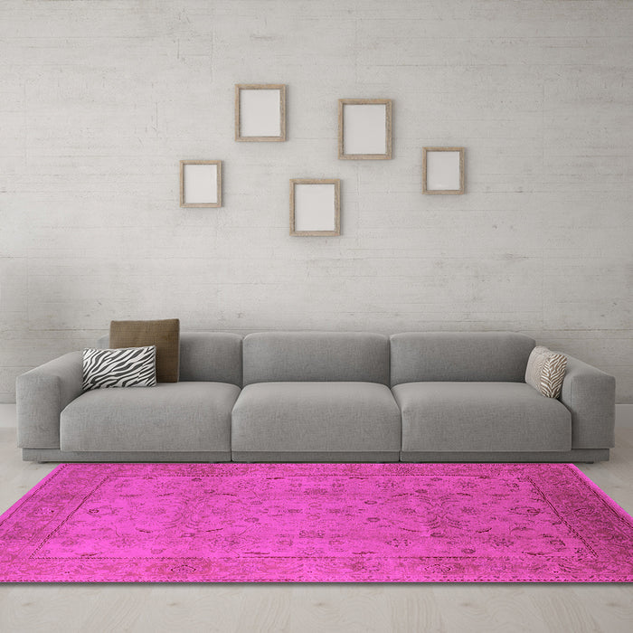Machine Washable Oriental Pink Industrial Rug in a Living Room, wshurb3039pnk