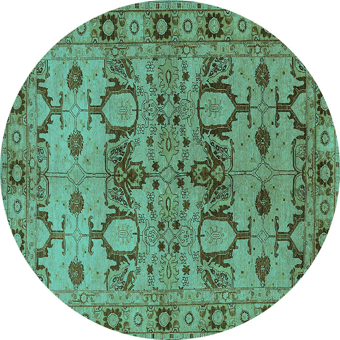 Round Machine Washable Oriental Turquoise Industrial Area Rugs, wshurb3041turq