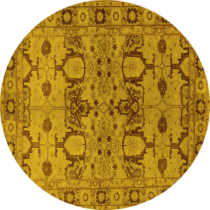 Round Machine Washable Oriental Yellow Industrial Rug, wshurb3041yw