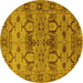 Round Machine Washable Oriental Yellow Industrial Rug, wshurb3041yw