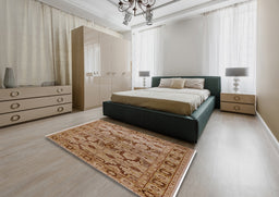 Mid-Century Modern Mahogany Brown Oriental Rug in a Bedroom, urb3041