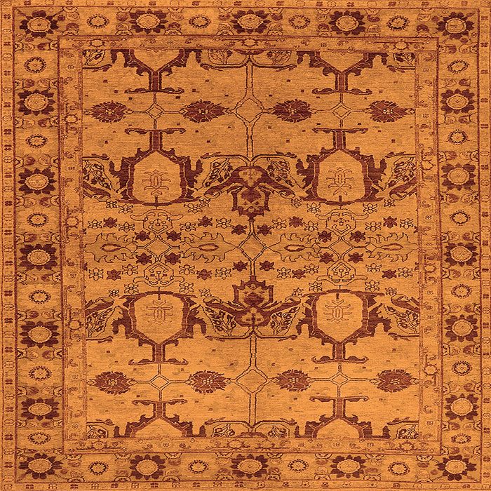 Square Machine Washable Oriental Orange Industrial Area Rugs, wshurb3041org