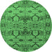 Round Machine Washable Oriental Emerald Green Industrial Area Rugs, wshurb3041emgrn